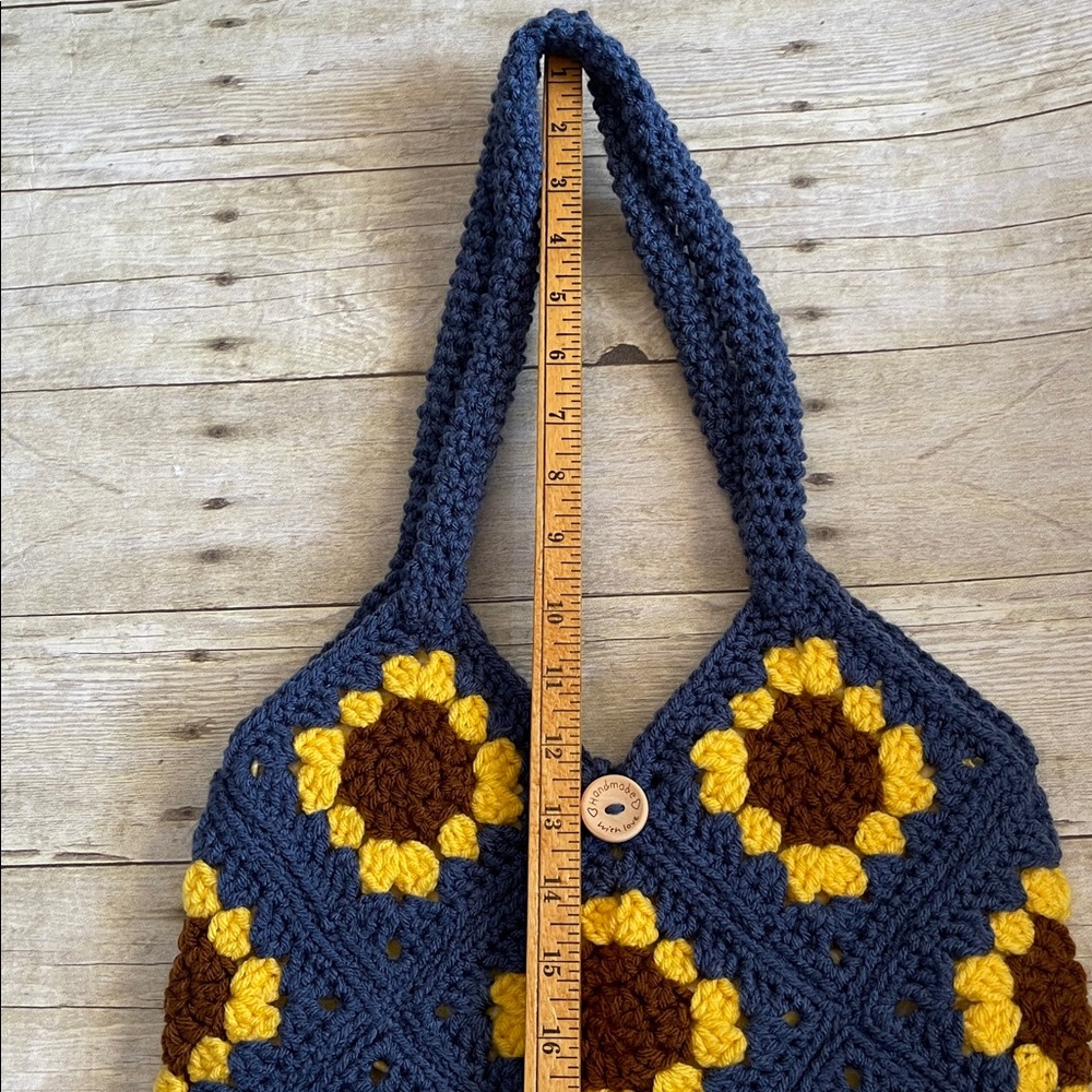 Sunflower Granny Square Lined Crochet Hand Crafted Bag - Picture 10 of 10